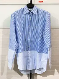 在飛比找Yahoo!奇摩拍賣優惠-Vetements 藍拼接挑紋襯衫