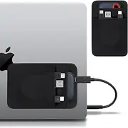 Lacdo Portable Hard Drive Sleeve for Laptop, 2-Pocket Stick on Pouch with Reusable Adhesive, for San Disk, Samsung, Crucial, Portable External Solid State Drive SSD Hard Drive Carrying Case, Black