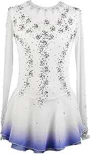 [Zagitova] Figure Skating Dress for Girls Long Sleeve Women Gradient Ice Competition Outfits with Shiny Rhinestone