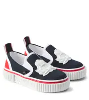 [Christian Louboutin Kids] Christian Louboutin Kids Pedrito Boat Crest canvas slip-on sneakers UK 1 blue