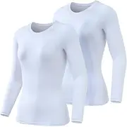[ATHLIO] 2 Pack Women's Sports Compression Shirt, Cool Dry Fit Long Sleeve Workout Tops, Athletic Exercise Gym Yoga Shirts
