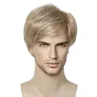 Layered Short Straight Wig Side Part Synthetic Wig Party Men Brown Wig Male