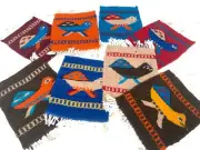 Zapotec Rug Mug Coaster, 4"x5" Hand Woven Set of 8 Turtle Coaster, Wool Mini Rug