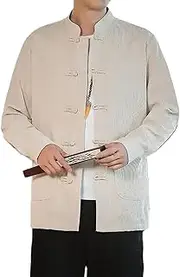 [Aoleaky] Chinese Traditional Tang Corduroy Tops Men's Long-Sleeved Kung Fu Tai Chi Uniform Spring and Autumn Retro Shirt