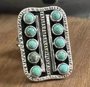Southwestern Turquoise Snake Eye Adjustable Sterling Silver Large Cluster Ring