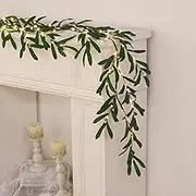 Waipfaru Christmas Olive Garland with Lights, 6FT Lighted Mantel Decor with Timer, Artificial Christmas Greenery Pre-lit Twig Decor for Mantle Fireplace Wedding Stairs