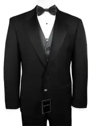 Sizes 34-64 Reg. 6-Piece Tuxedo w/Flat Front Pants, Charcoal Vest & Bow-Tie