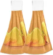 RPLIFE Yellow Duck Sleeping Dish Towel with Loop, Soft Hand Towel with Loop, Quick Drying Bathroom Hand Towels, 2 Kitchen Towels