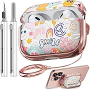 with Safety Lock for AirPods Pro 2nd/1st Generation Case Cover, Flowers Cute AirPod Pro 2 Case iPod Pro Cases for Women Girls with Cleaner Kit (2023/2022/2019) -Smiley Doodle