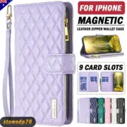 For iPhone 16E 15 Pro Max 14 13 12 8 Plus Case Wallet Leather Zipper Flip Cover