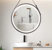 TOOLKISS LED Round Hanging Salon & Bathroom Wall Mirror – 80cm Black, Anti-Fog, Touch Sensor, 3 Light Colors (Warm/Cool/Natural White), Memory Function, IP65 Waterproof