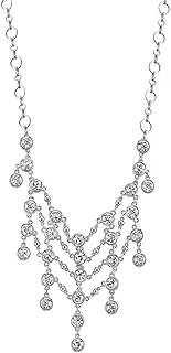 [1928 Jewelry] Silver-Tone Crystal Statement Bib Necklace 15" Adj.