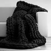 XWCG Chunky Knit Throw Blanket Throw Handmade Soft Throw Blanket Cozy and Warm Chunky Wool Knit Throw Sofa Blanket Fashion Sofa Blanket Yoga Mat Rug Home Decor Gift,Black,60 * 80cm