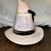 Rae Dunn Halloween Pearlescent Pink Witch Hat Cookie Jar “Feelin' Witchy”, NEW!