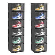 SOGA 2X 6 Tier Black Portable Shoe Organiser Sneaker Footwear Folding Plastic Bin Stackable Storage Box with Magnetic Door