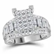 10kt White Gold Princess Diamond Cluster Bridal Wedding Engagement Ring 1 Ctw