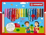 STABILO Fibre-Tip Pen with Cap-Ring - Cappi - Pack of 18 - Assorted Colours + 2 Cap-Rings