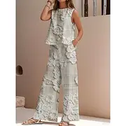 Women's Elegant Fashion Streetwear Two Piece Sets Blouse Vest Pants Trousers Sleeveless Crew Neck Outdoor Work Casual Floral Print Vacation Daily Holiday Green