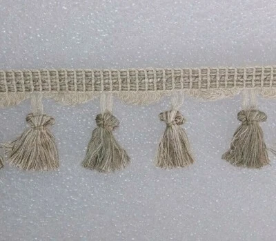 6 yards TASSEL FRINGE 3" -LIGHT GRAY/CREAM/W/SUBTLE GREEN - Drapery Fabric Trim