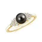 Black Tahitian Pearl 925 Sterling Silver Side Stone Moissanite Promise Ring.