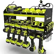 Toolganize Garage Power Tool Organiser, Wall-Mounted Storage Rack & Charging Station, Heavy-Duty for Workshop & Garage Tools, Large 6-Pack, Ryobi Acid Green.