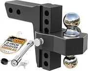 LOCAME Adjustable Trailer Hitch, Fits 2-Inch Receiver, 6-Inch Drop/Rise Aluminum Drop Hitch,12,500 LBS GTW-Tow Hitch for Heavy Duty Truck with Double Stainless Steel Locks, Black, LC0024