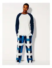 [Kenji] Long Sleeve Raglan Tee & Flannelette Pant PJ Set Buffalo Check in Blue