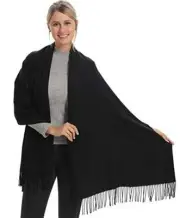 Women Pashmina Scarf Wrap Shawl，Mom Grandma Wife Girlfriend Holiday C Black