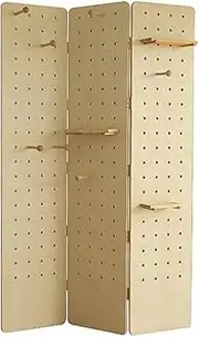 Pegboard Display Partition Screen,Pegboard Room Divider Panel,Folding Room Divider Wall with Storage Rack,for Jewelry Store Bazaar Bedroom(Wood Color,180x40cm-3 Panel)