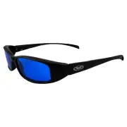NEW ATTITUDE MOTORCYCLE GLASSES SUNGLASSES BLACK FRAMES SPRING HINGE BLUE LENS