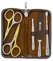ZOHL Solingen Manicure Set SHARPtec Duo with Self-Sharpening Manicure Scissors in Brown Leather Case Made in Germany (PRE-M55)
