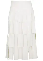 A.W.A.K.E Mode White Layered Faux Leather Midi Skirt - 10 10