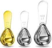 Shengsenfu Coffee Scoop Set - 3 PCS Stainless Steel Coffee Measuring Spoons with Short Handles Perfect for Coffee Beans Loose Tea Sugar Flour and Flavorings (15ml & 30ml) Gold and Silver Design