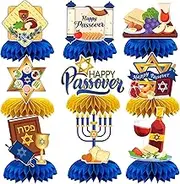 Happy Passover Honeycomb Table Centerpieces, 9 Pack Blue Gold Themed Menorah Dreidel Passover Table Centerpieces for Hanukkah Jewish Pesach Festival Party Decorations Supplies