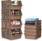 Tidyfriend Stackable Storage Bins for Pantry - 4 Pack Medium Stackable Bins for