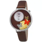 Women's Burgi BUR158BR 3-D Butterfly Mother of Pearl Diamond Dial Strap Watch