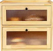 Sunhoo Bread Box for Kitchen Countertop Wooden Bread Storage Container Bin 2 Layer Breadbox Holder Large Capacity Keeper Vintage Farmhouse Food Organizer Pantry Shelf Acrylic Window（Wood color）