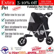 Large Elevated Pet Stroller Foldable Puppy Travel Dog Carrier Push Pram - Black