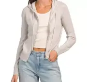 Elie Tahari Full Zip Hoodie Zip Up Hooded Sweater Grey Pure Cashmere S;NWT$375