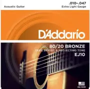 10 Sets D'Addario EJ10 Acoustic Guitar Strings 80/20 Bronze EJ10-3D 10-47