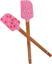 STOBAZA 2Pcs Silicone Cake Spatula Silicone Scrapers with Wooden Handle for Baking and Cake Decorating Lightweight and Kitchen Tools for Cream and Pastry