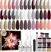 Modelones 27 Pcs Dip Powder Nail Kit Starter, Nude Brown Pink Dip Nail Kit for Beginner Dipping Powder Set Kit with Dip Liquid Base&Top Coat Activator for French Nail Art DIY And Salon Use