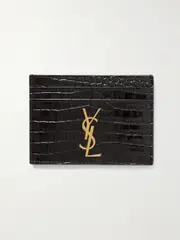 [SAINT LAURENT] SAINT LAURENT - Embellished Croc-effect Leather Cardholder - Black - One size One size Black