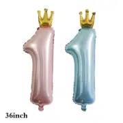 90cm Number 1 Foil Balloons PINK BLUE CROWN HELIUM QUALITY /AU STOCK