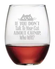 Susquehanna Glass Set of 4 Talk to Your Cat Stemless Wine Tumblers
