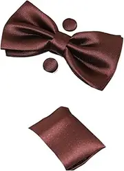 [Zasel] Mens Chocolate Brown Matching Bow Tie, Pocket Square & Cuff Links Set