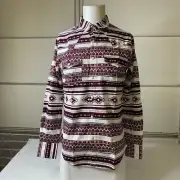 PLATINI Modern Fit Aztec Print Long Sleeve Shirt Men's Size L White