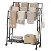 Towel Rack 3 Tier Free Standing Metal Towel Stand with Storage Shelf and Black