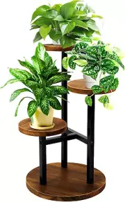 3-Tier Plant Stand – Metal & Wood Corner Shelf for Indoor Plants, Living Room &