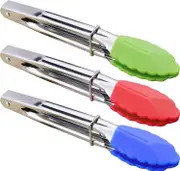Lertenys Mini Tongs with Silicone Tips 7-Inch Serving Tongs, Set of 3 (Green Red Blue)